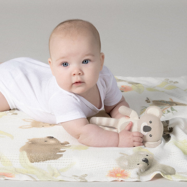 Aussie Animals Koala Knit Rattle &amp; Cellular Blanket Set - Plum