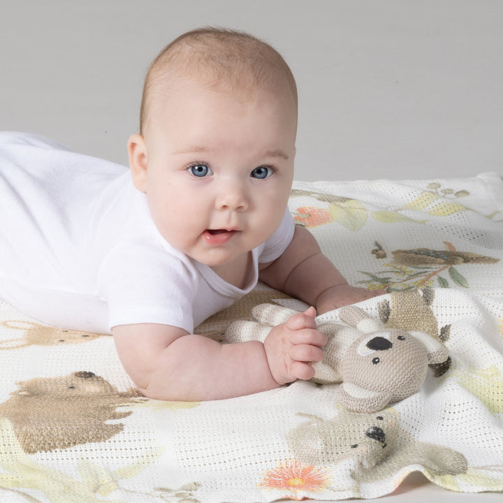 Aussie Animals Koala Knit Rattle &amp; Cellular Blanket Set - Plum