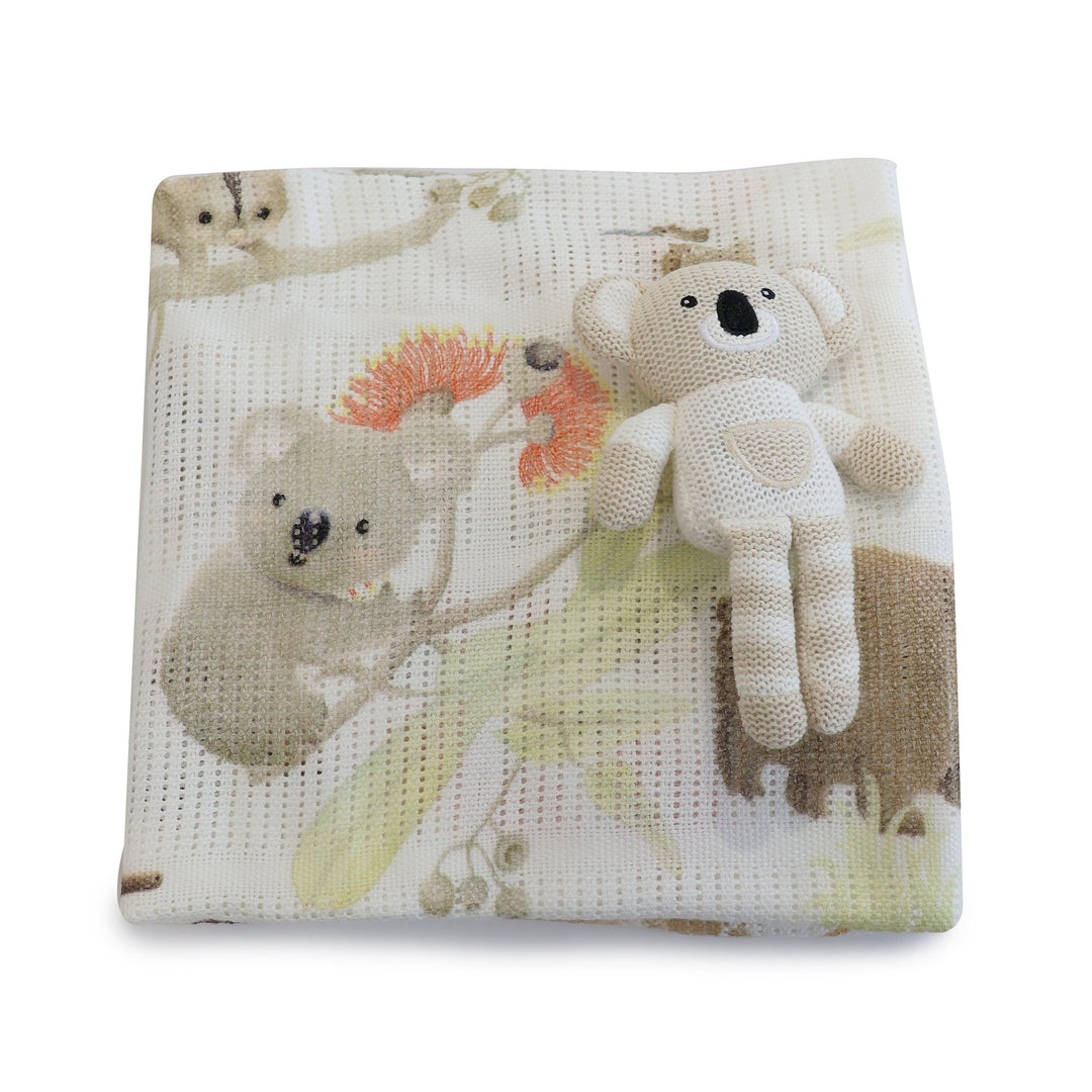 Aussie Animals Koala Knit Rattle &amp; Cellular Blanket Set - Plum
