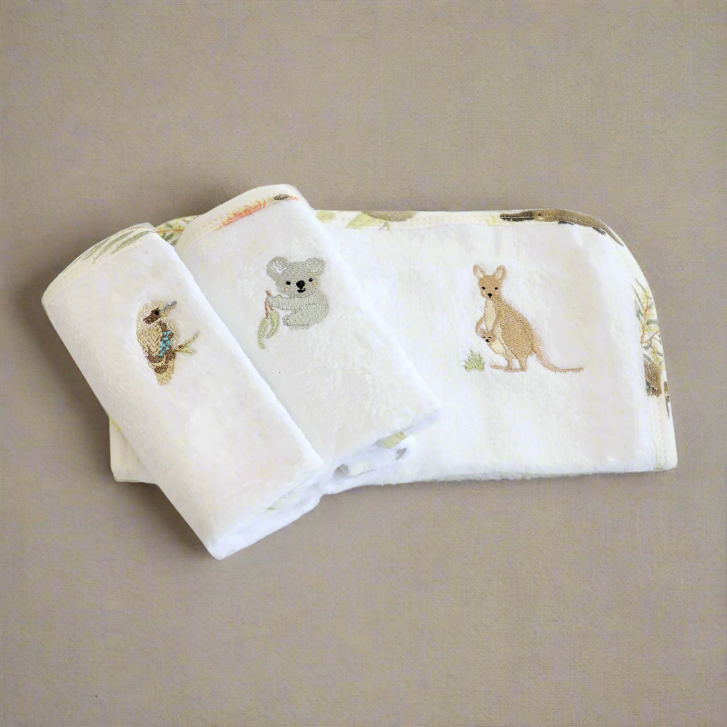 Aussie Animals 3pk Wash Cloths - Plum
