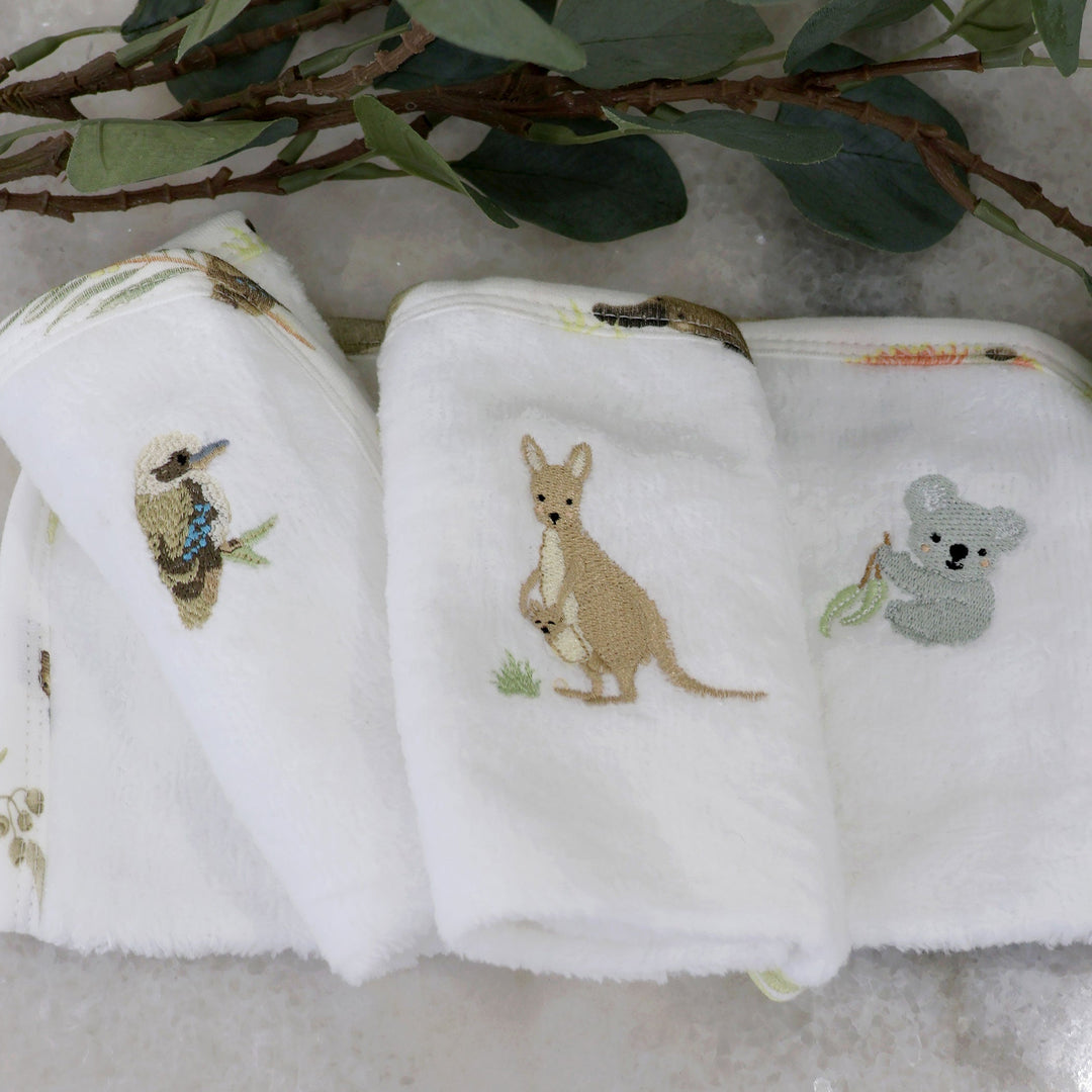 Aussie Animals 3pk Wash Cloths - Plum