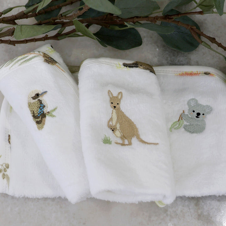 Aussie Animals 3pk Wash Cloths - Plum