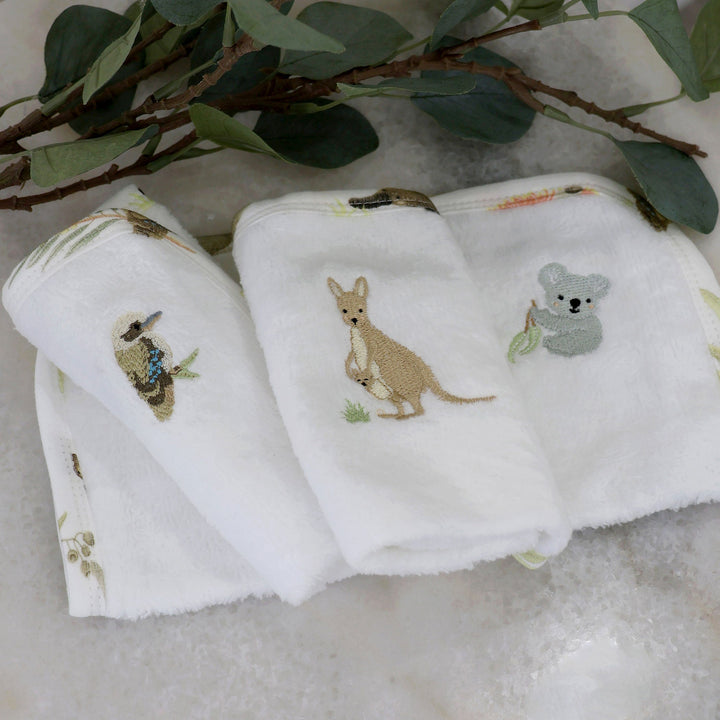 Aussie Animals 3pk Wash Cloths - Plum
