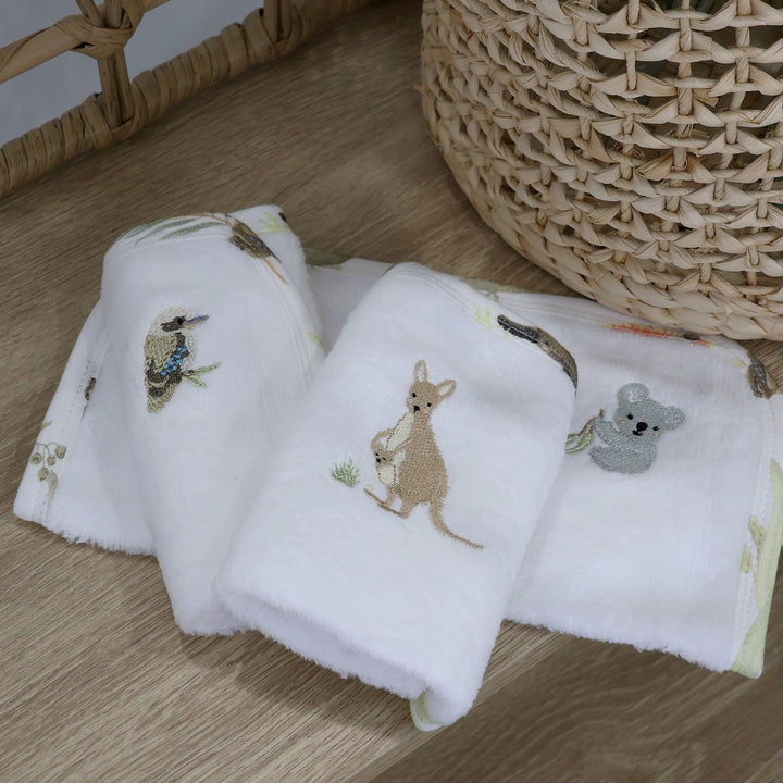 Aussie Animals 3pk Wash Cloths - Plum