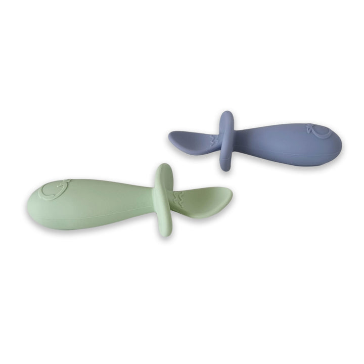 Plum Silicone 2pk Easy Grip Spoon Set- Olive/Steel Blue