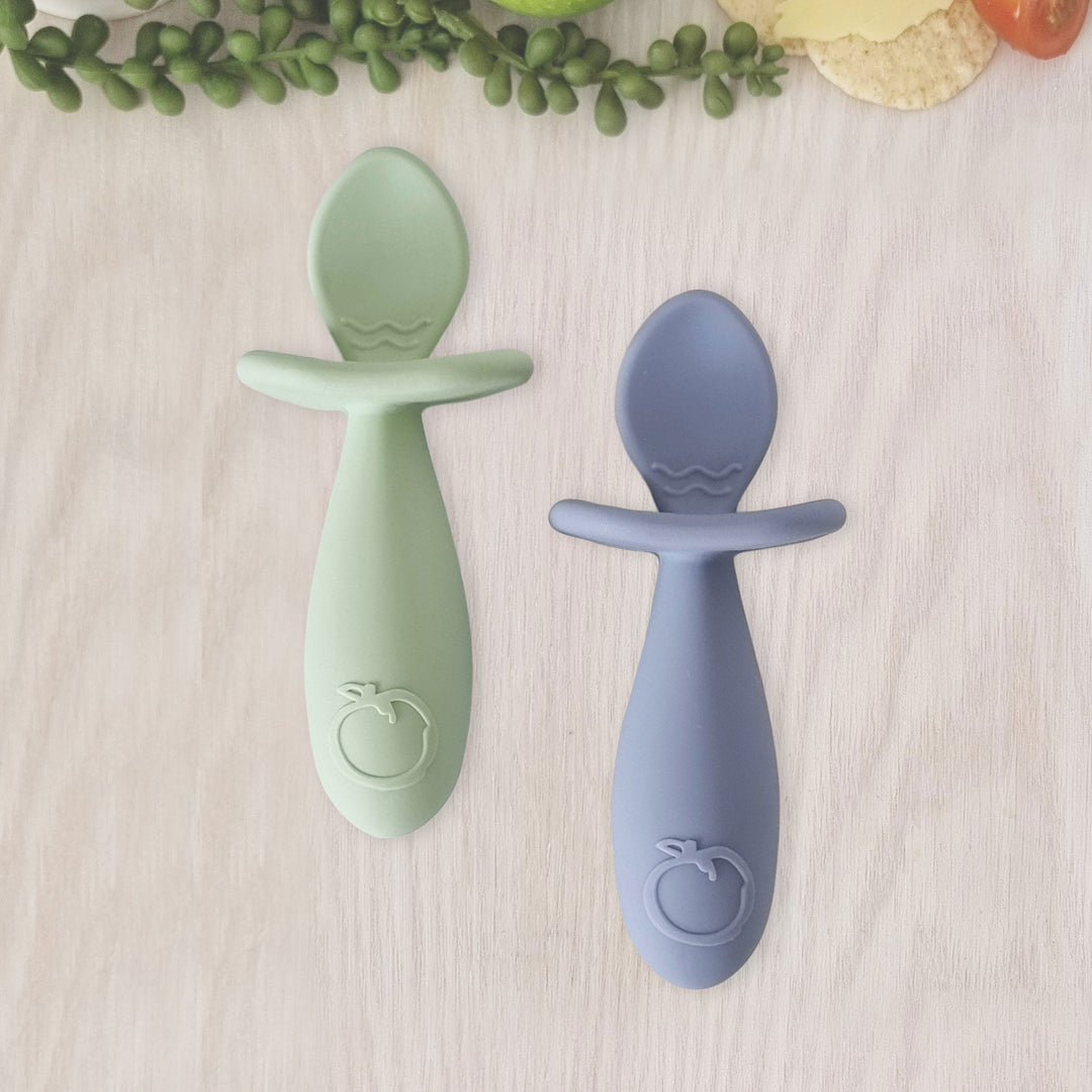 Plum Silicone 2pk Easy Grip Spoon Set- Olive/Steel Blue