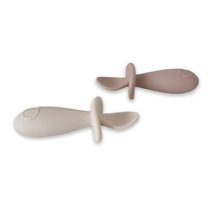 Plum Silicone 2pk Easy Grip Spoon Set- Sand/Nutmeg