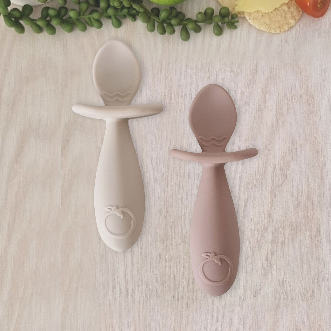 Plum Silicone 2pk Easy Grip Spoon Set- Sand/Nutmeg