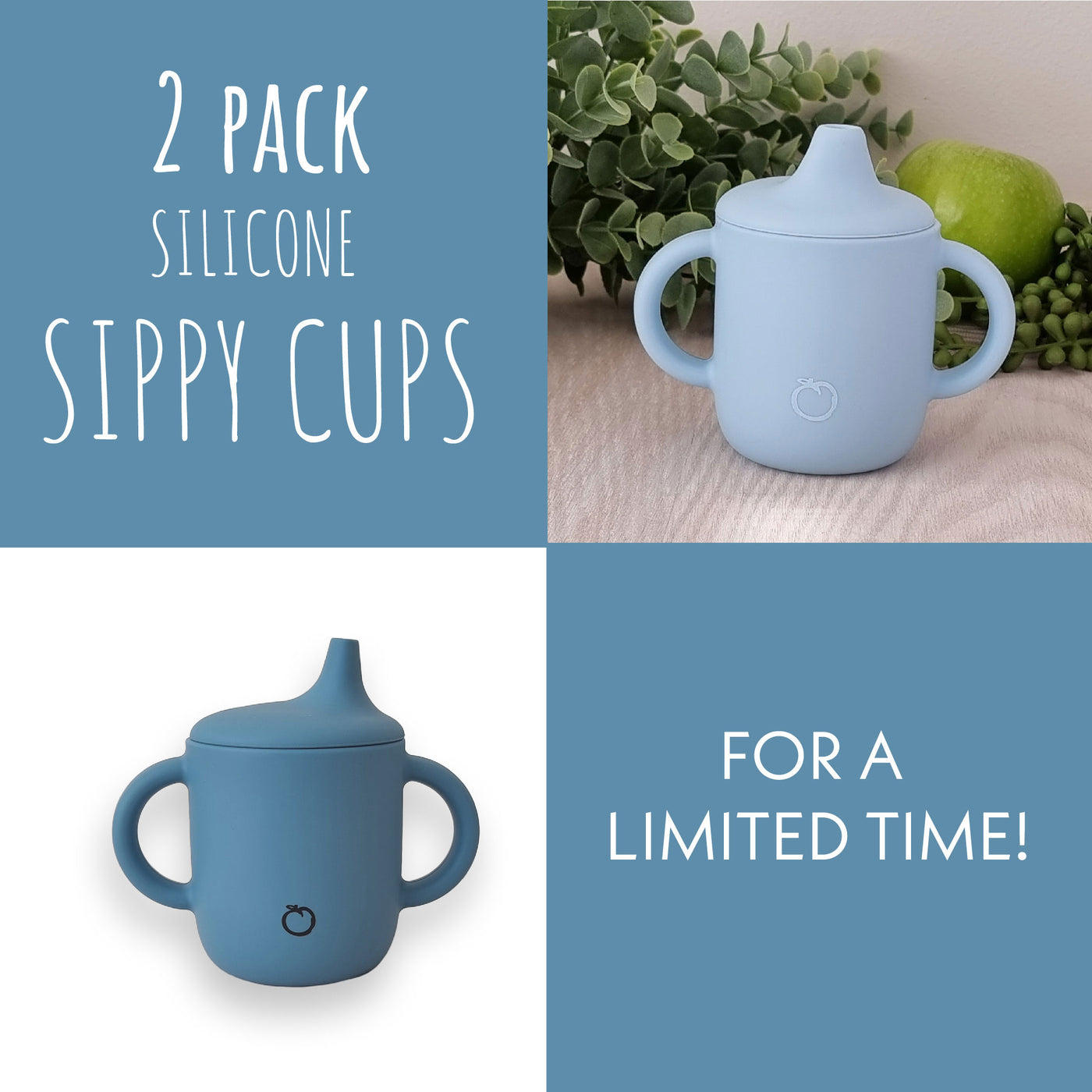 Plum 2pk Silicone Sippy Cups Bundle - Blue & Teal