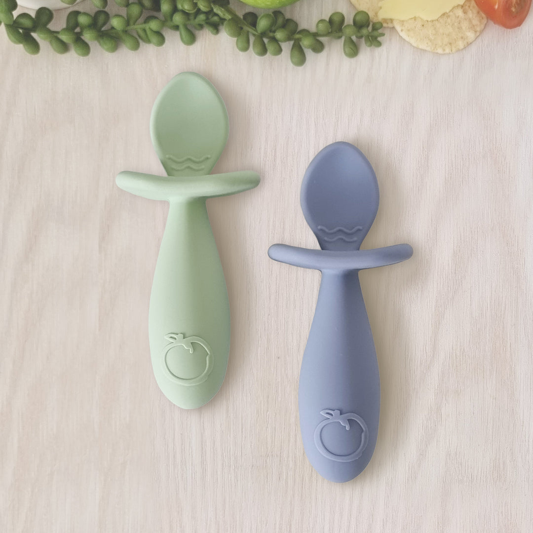 Plum Silicone 2pk Easy Grip Spoon Set- Olive/Steel Blue
