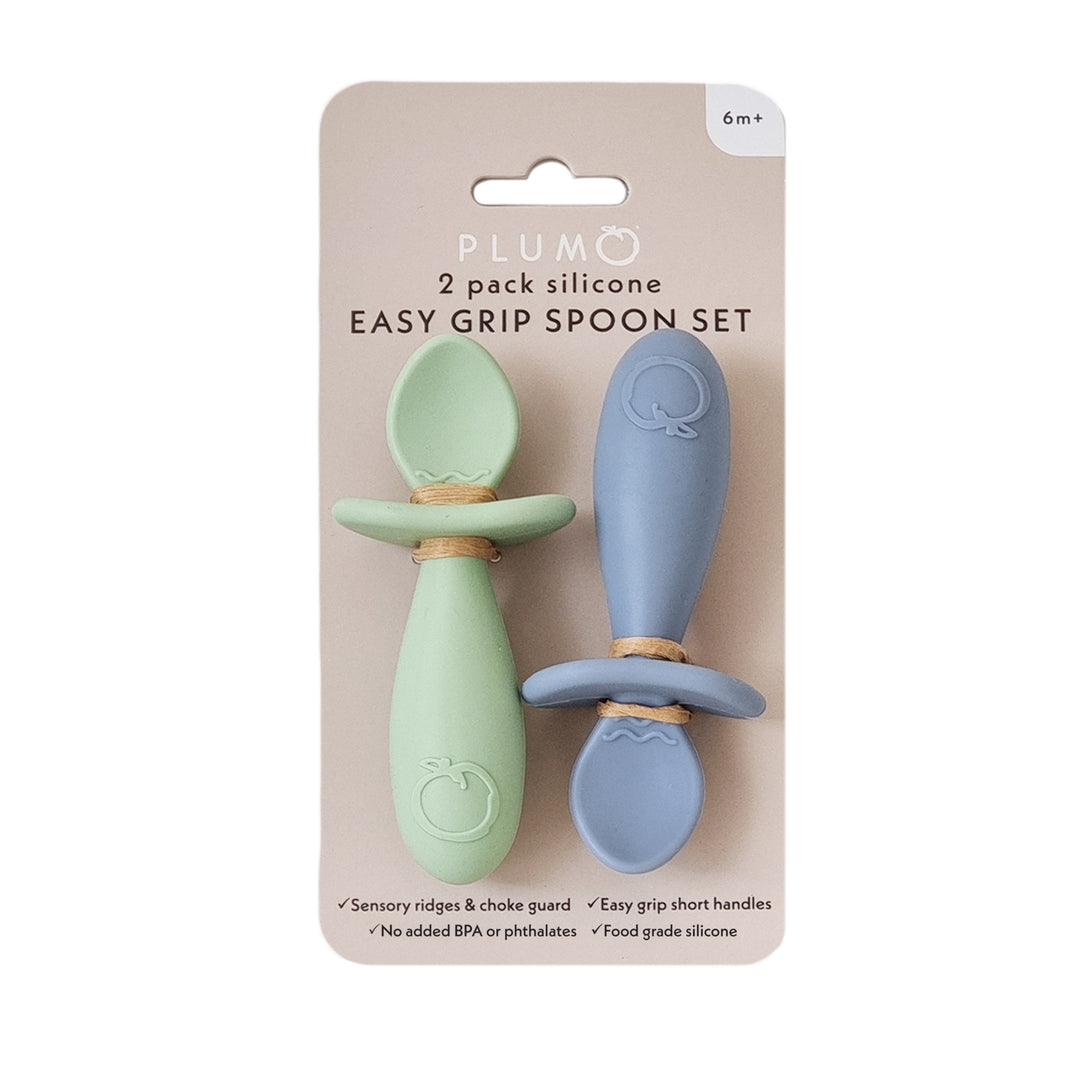 Plum Silicone 2pk Easy Grip Spoon Set- Olive/Steel Blue