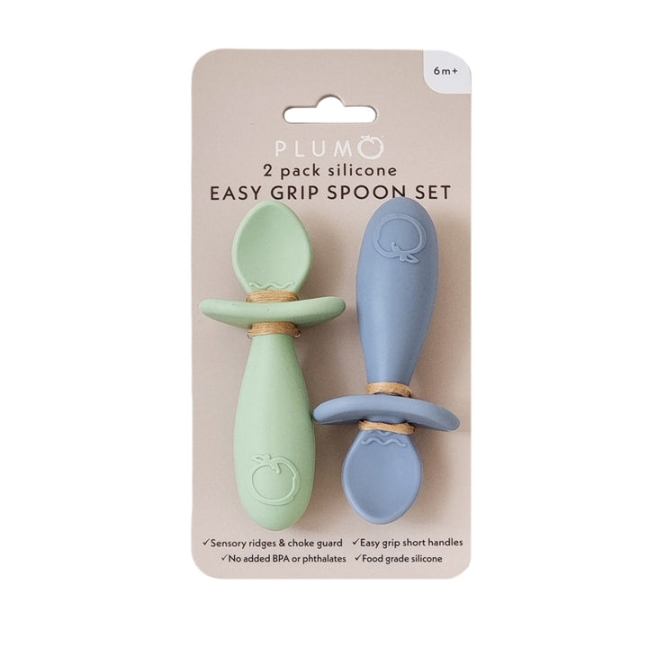 Plum Silicone 2pk Easy Grip Spoon Set- Olive/Steel Blue