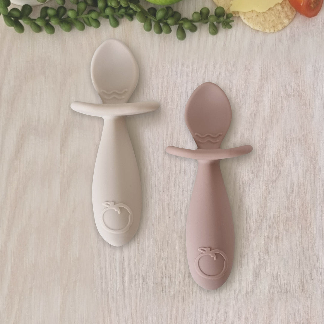 Plum Silicone 2pk Easy Grip Spoon Set- Sand/Nutmeg