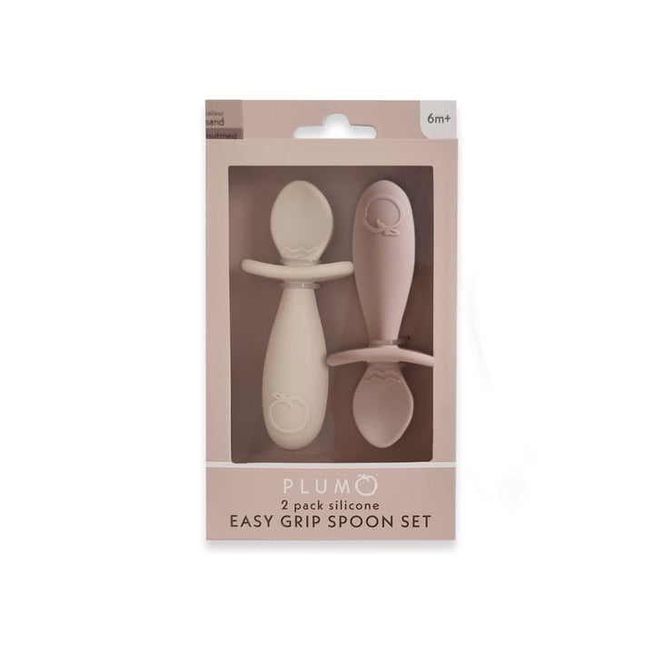 Plum Silicone 2pk Easy Grip Spoon Set- Sand/Nutmeg