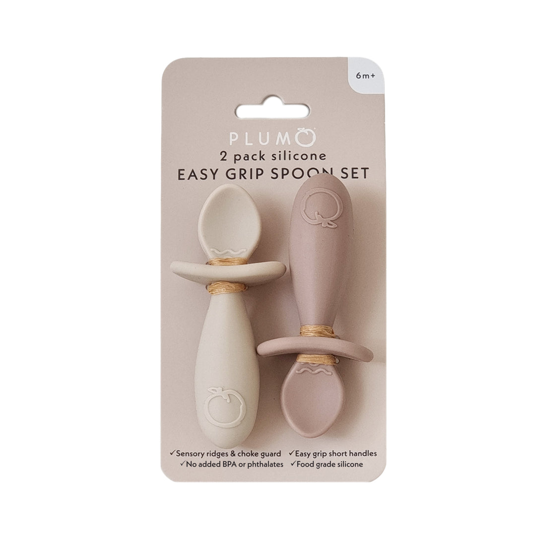 Plum Silicone 2pk Easy Grip Spoon Set - Sand/Nutmeg