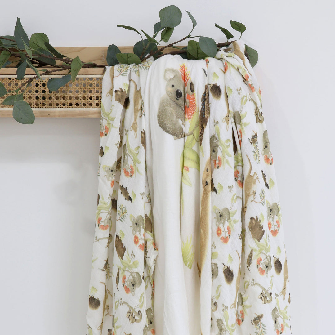 Aussie Animals 3pk Muslin Wraps - Plum