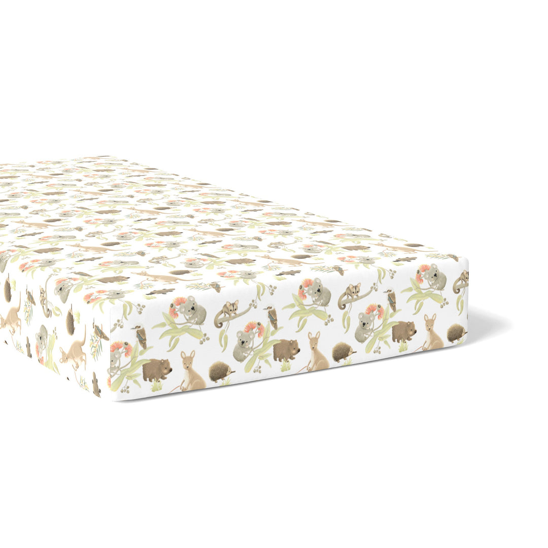 Aussie Animals Jersey Cot Fitted Sheet - Plum