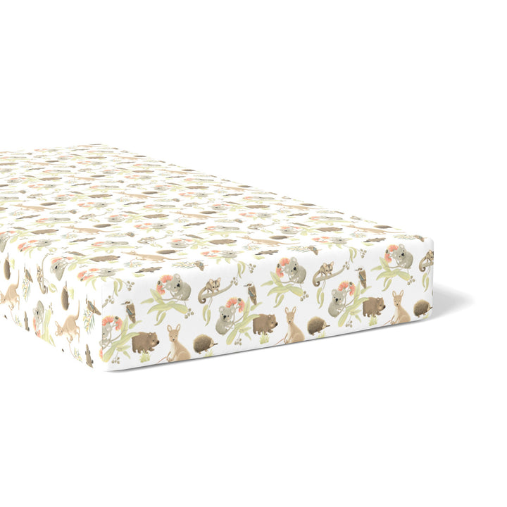Aussie Animals Jersey Cot Fitted Sheet - Plum