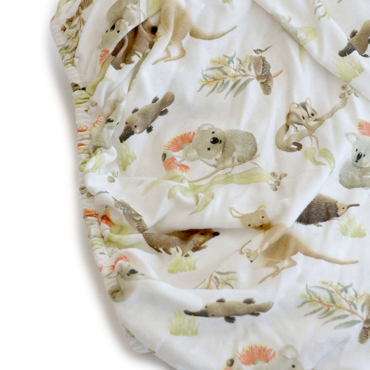 Aussie Animals Jersey Cot Fitted Sheet - Plum