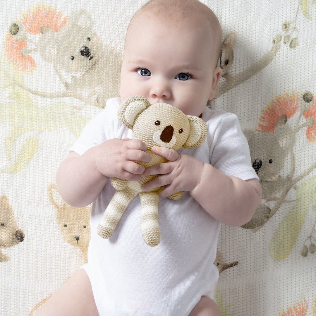 Aussie Animals Koala Knit Rattle &amp; Cellular Blanket Set - Plum