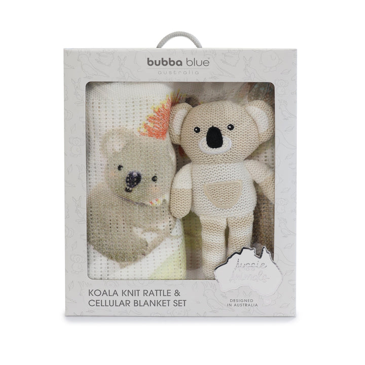 Aussie Animals Koala Knit Rattle &amp; Cellular Blanket Set - Plum