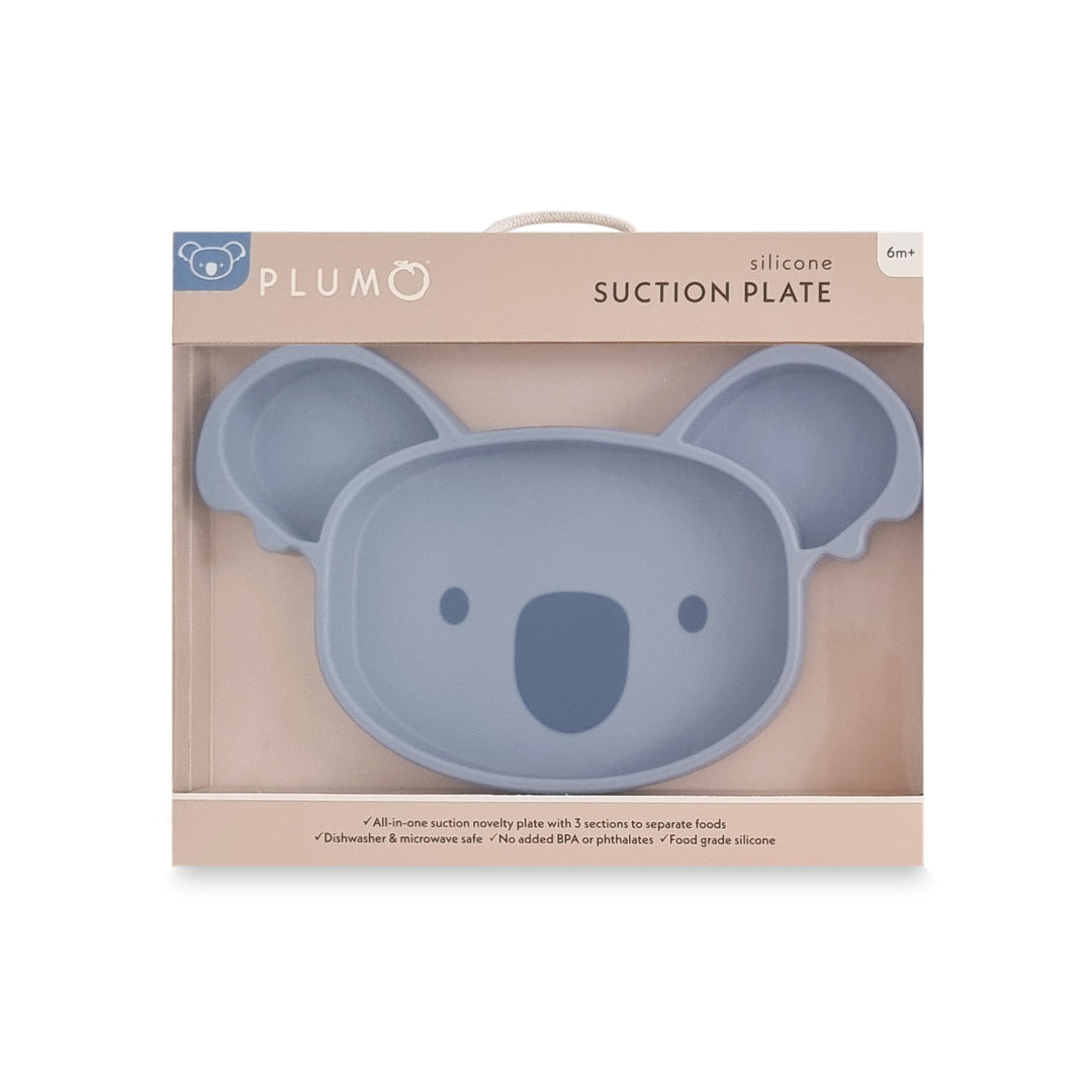 Plum Silicone Suction Koala Plate - Steel Blue