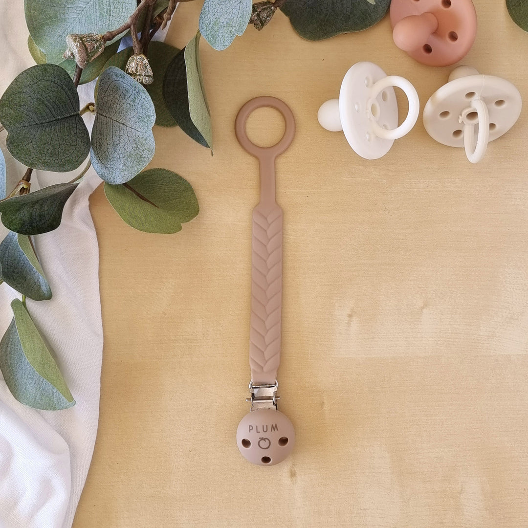PLUM Silicone Soother Connectors Bundle - Sand &amp; Nutmeg