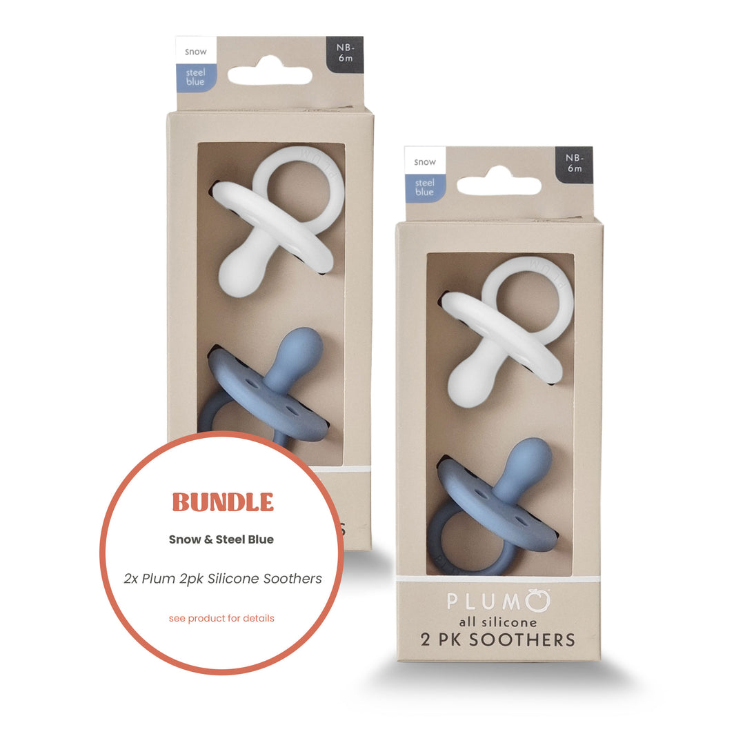 2x Plum 2PK Silicone Soothers - Steel Blue &amp; Snow (0-6M)