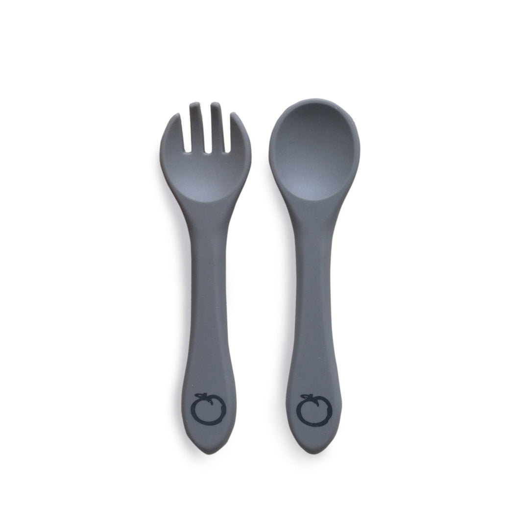 Plum Silicone 2pk Fork & Spoon Set - Grey