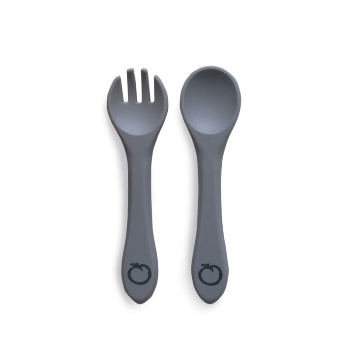 Plum Silicone 2pk Fork & Spoon Set - Grey