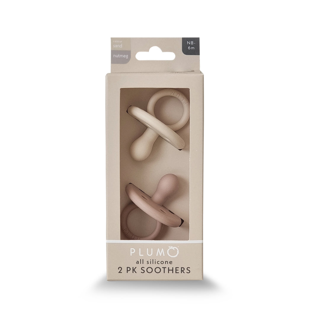 2PK Silicone Soothers - Sand &amp; Nutmeg (0-6M)