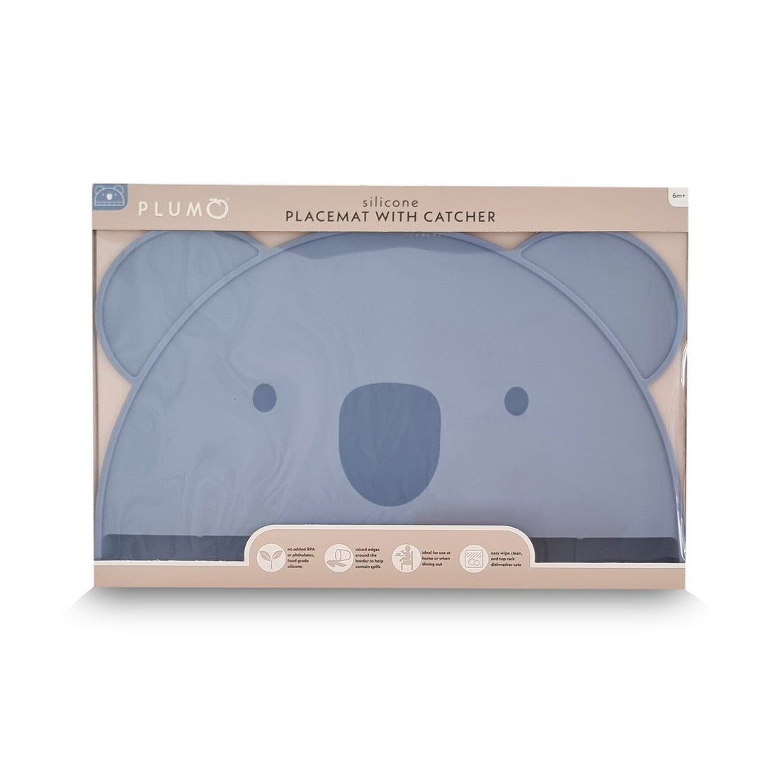 Plum Silicone Koala Placemat with Catcher - Steel Blue
