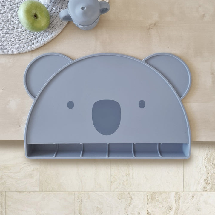 Plum Silicone Koala Placemat with Catcher - Steel Blue