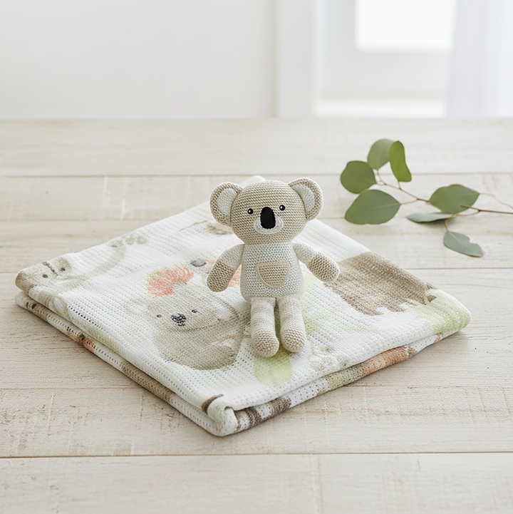 Aussie Animals Koala Knit Rattle &amp; Cellular Blanket Set - Plum