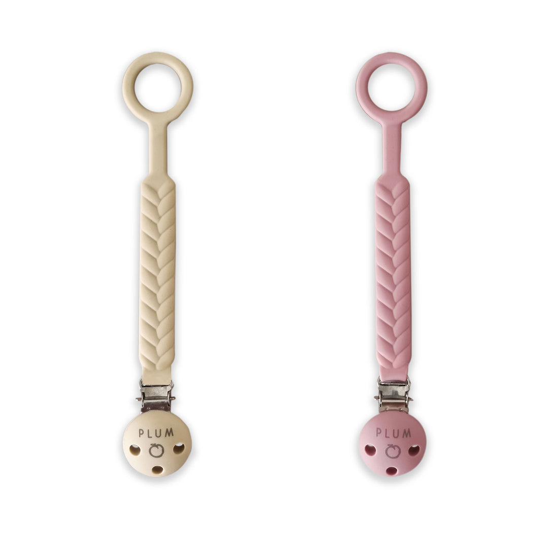PLUM Silicone Soother Connectors Bundle - Berry &amp; Sand