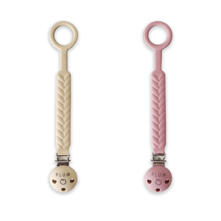PLUM Silicone Soother Connectors Bundle - Berry &amp; Sand
