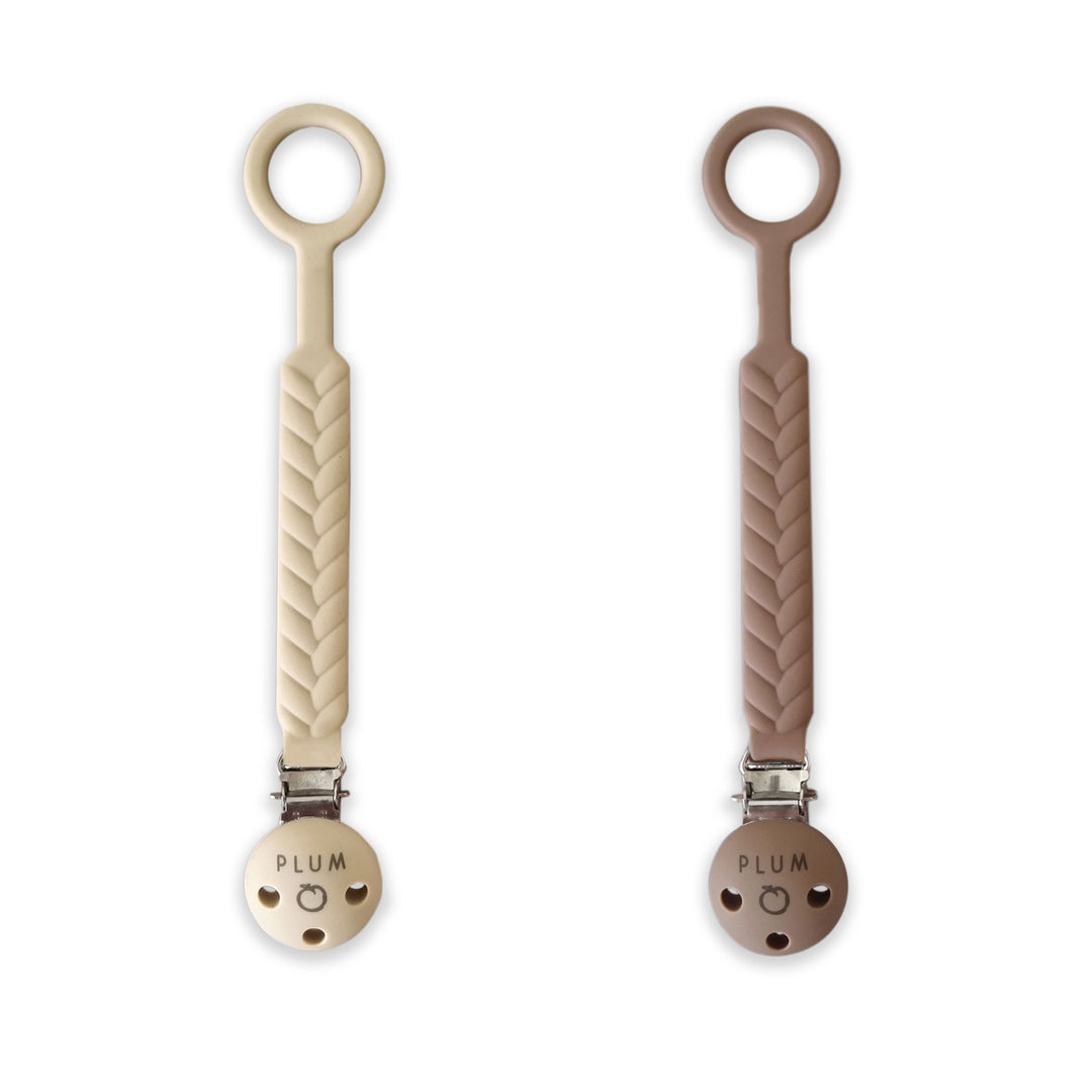 PLUM Silicone Soother Connectors Bundle - Sand &amp; Nutmeg