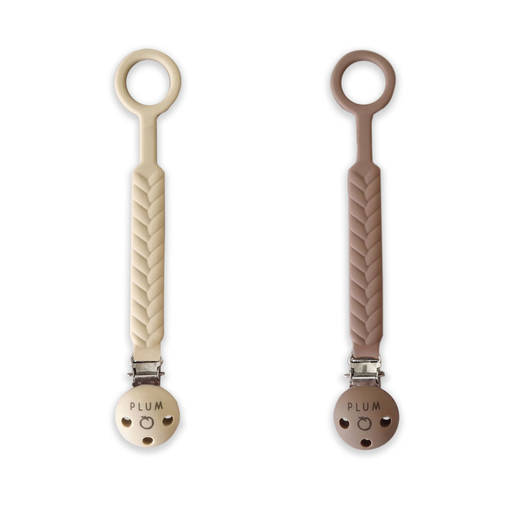 PLUM Silicone Soother Connectors Bundle - Sand &amp; Nutmeg