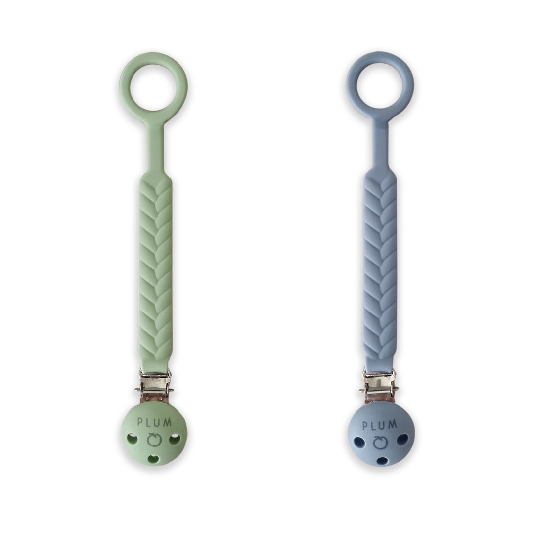 PLUM Silicone Soother Connectors Bundle - Steel Blue &amp; Olive