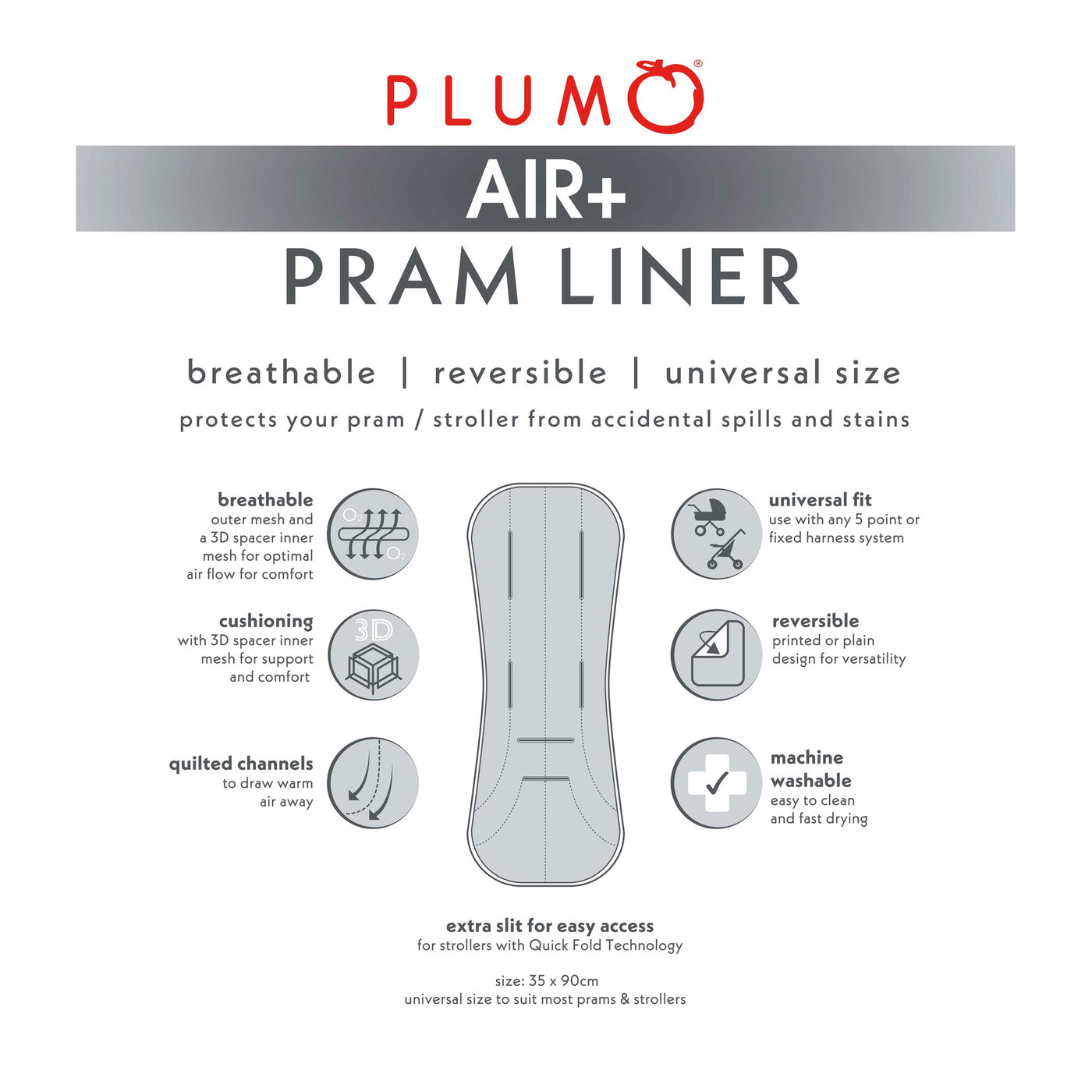 PLUM AIR+ Pram Liner - Grey