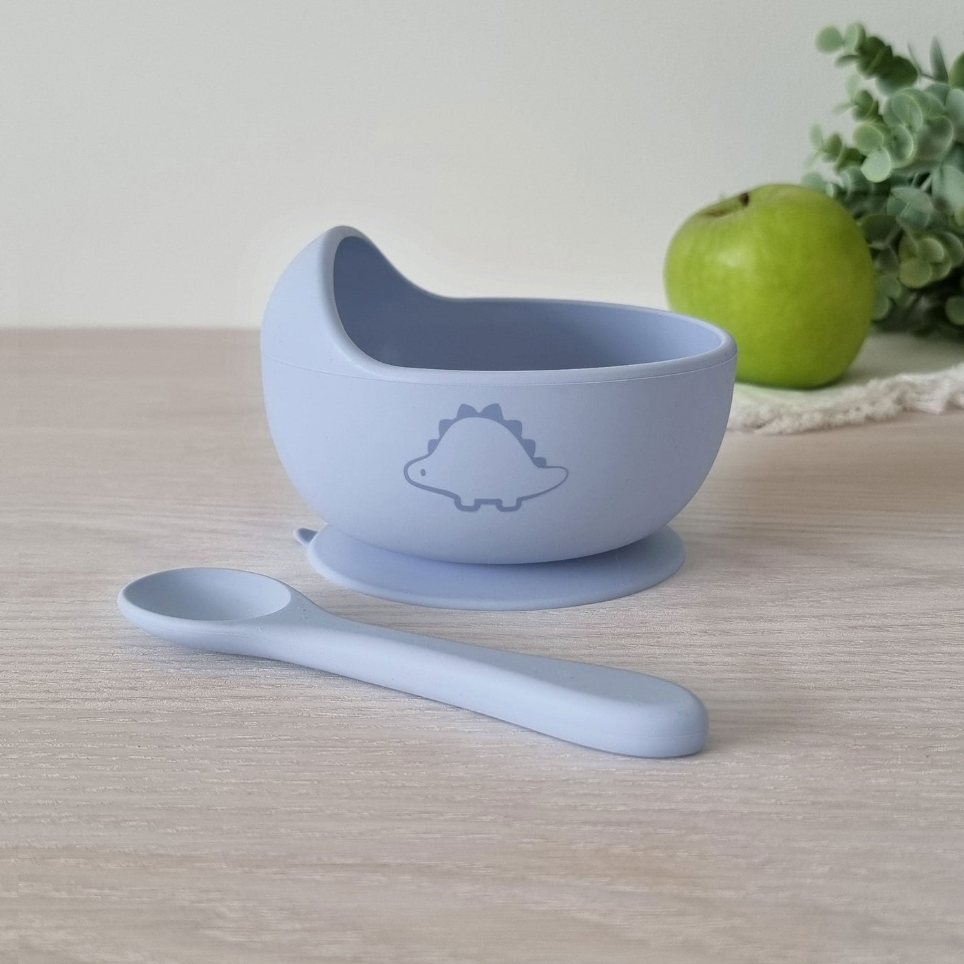 My Baby Silicone Bowl and Spoon Set (Dino) - Blue Fog