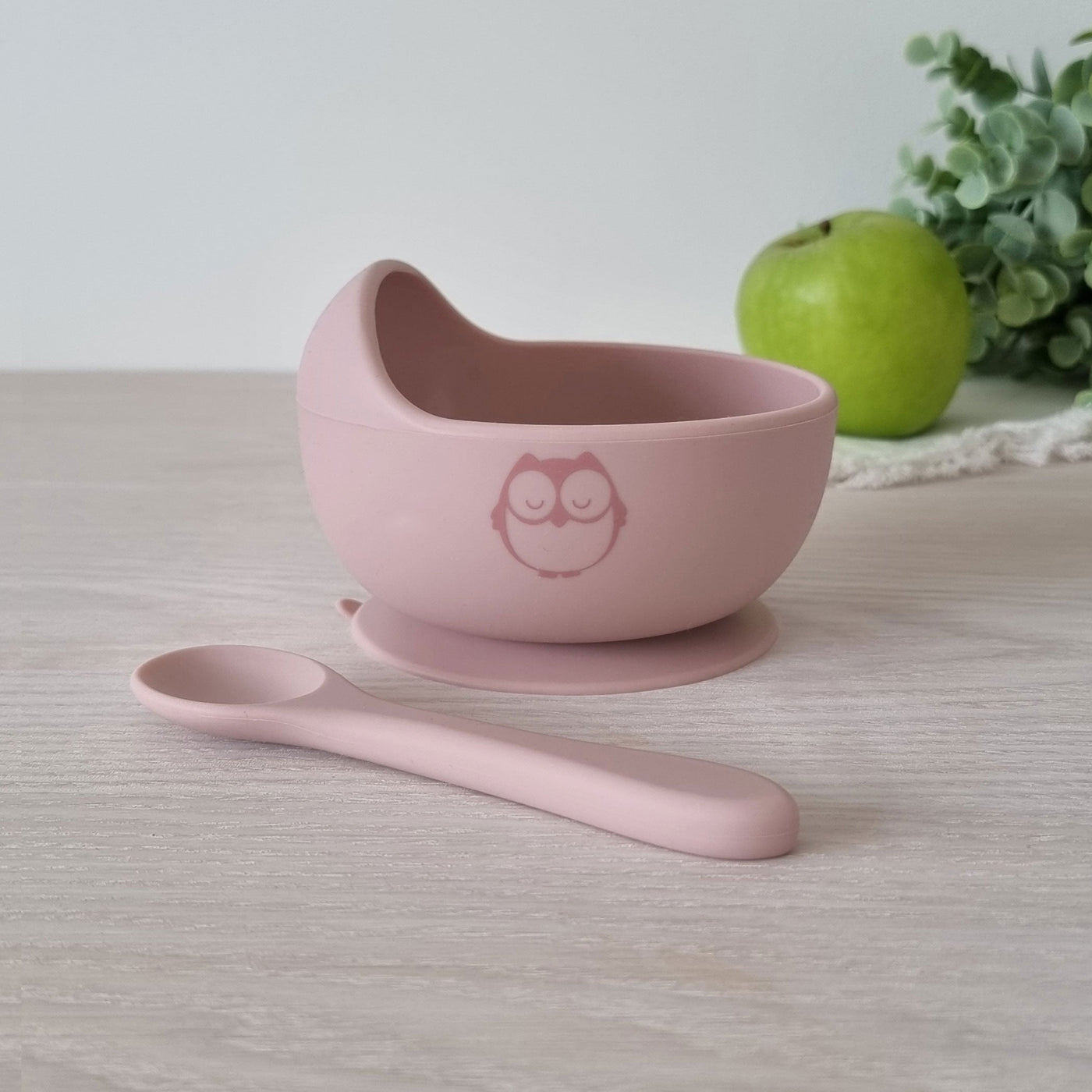 My Baby Silicone Bowl and Spoon Set (Owl) - Blush