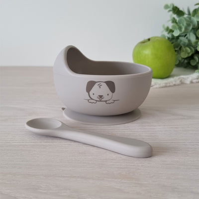 My Baby Silicone Bowl and Spoon Set (Puppy) - Oatmeal