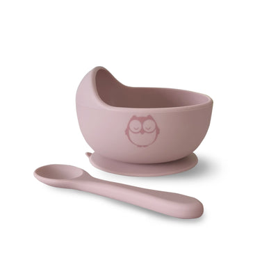 My Baby Silicone Bowl and Spoon Set (Owl) - Blush